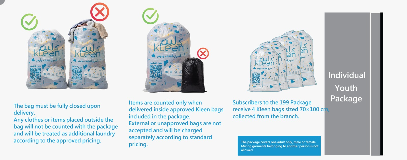 Youth package: four Kleen bags from the designated branch.